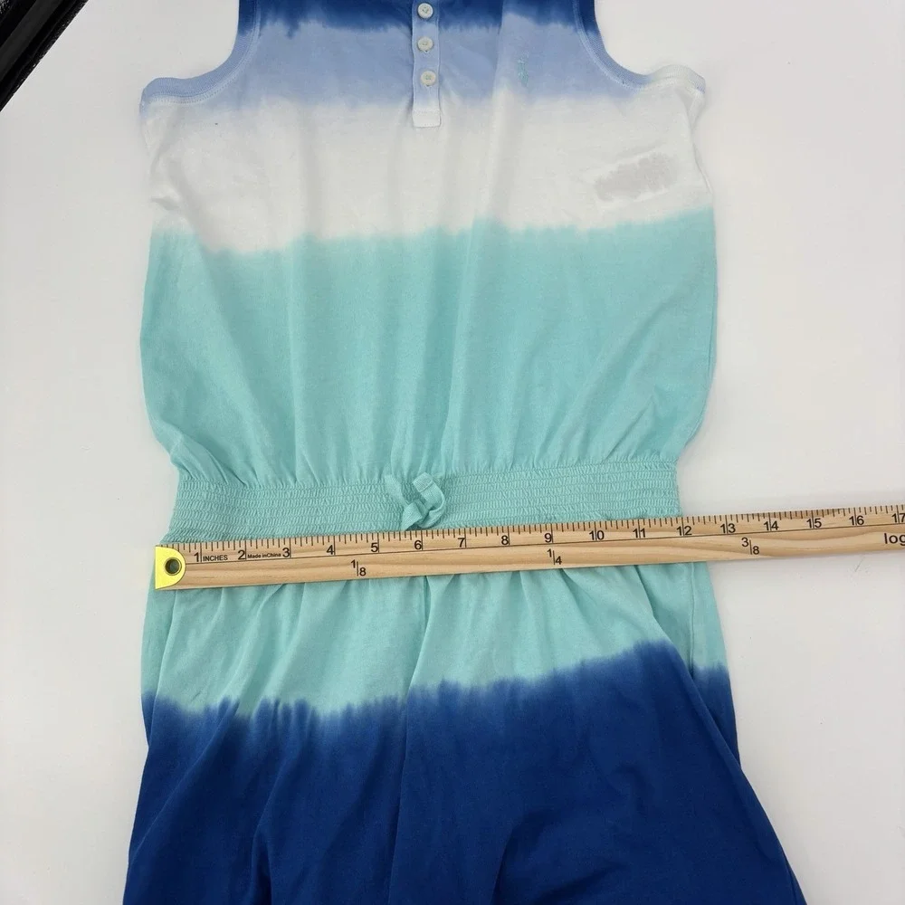 Polo Ralph Lauren Girls Blue Multicolor Ombre Jersey Romper Large (12-14)‎
